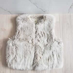 GAP Faux Fur Vest Womens L Cream Sleeveless Winter Layering